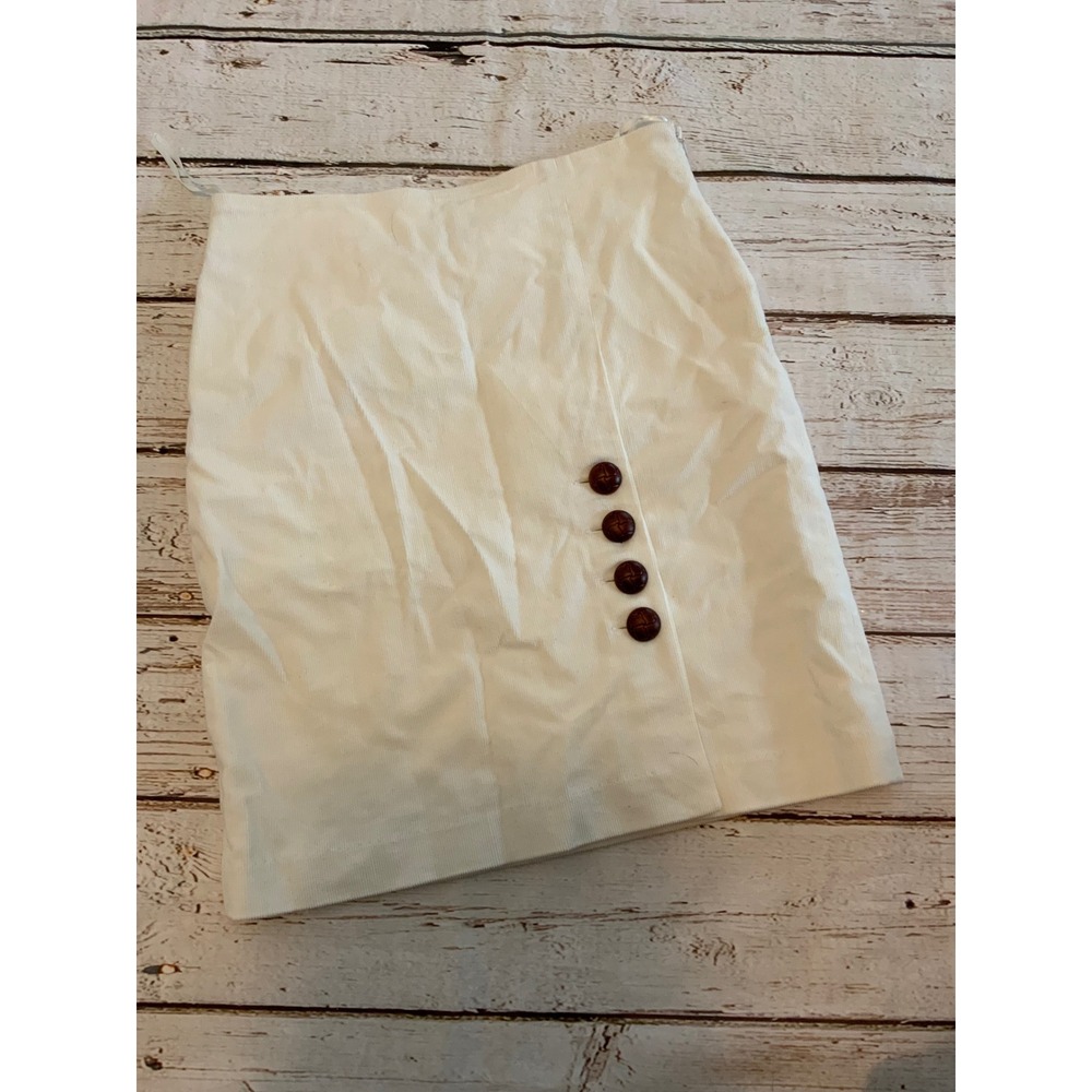 TS Dixin White Corduroy Mini Skirt Size 2 Button Front Side Zip Lined Cotton NWT